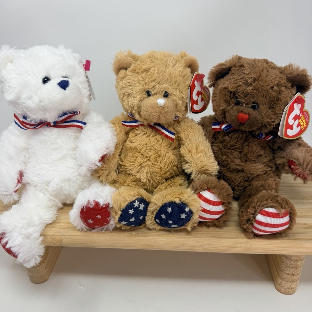 Ty Beanie Baby Uncle Sam MWMT Red White Blue Lot 3 2007 Stars Stripes Plush